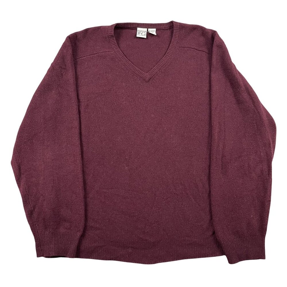 VTG FieldGear Cashmere Sweater Mens XL FG VNeck Pullover Burgundy Japan